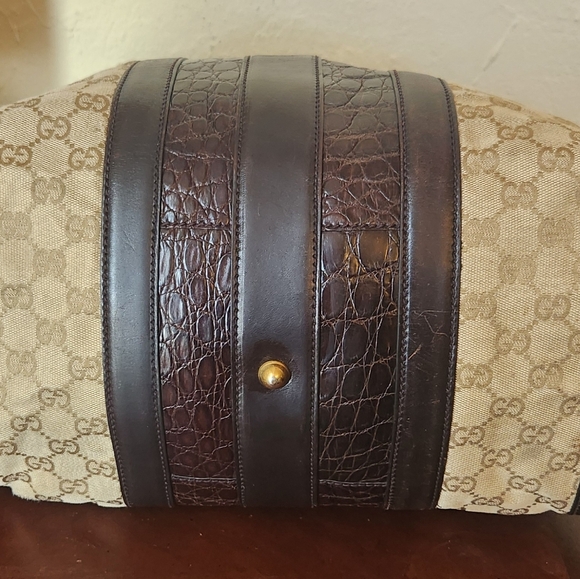 Gucci Beige Canvas Brown Leather Crocodile Secret Hobo - Picture 11 of 14